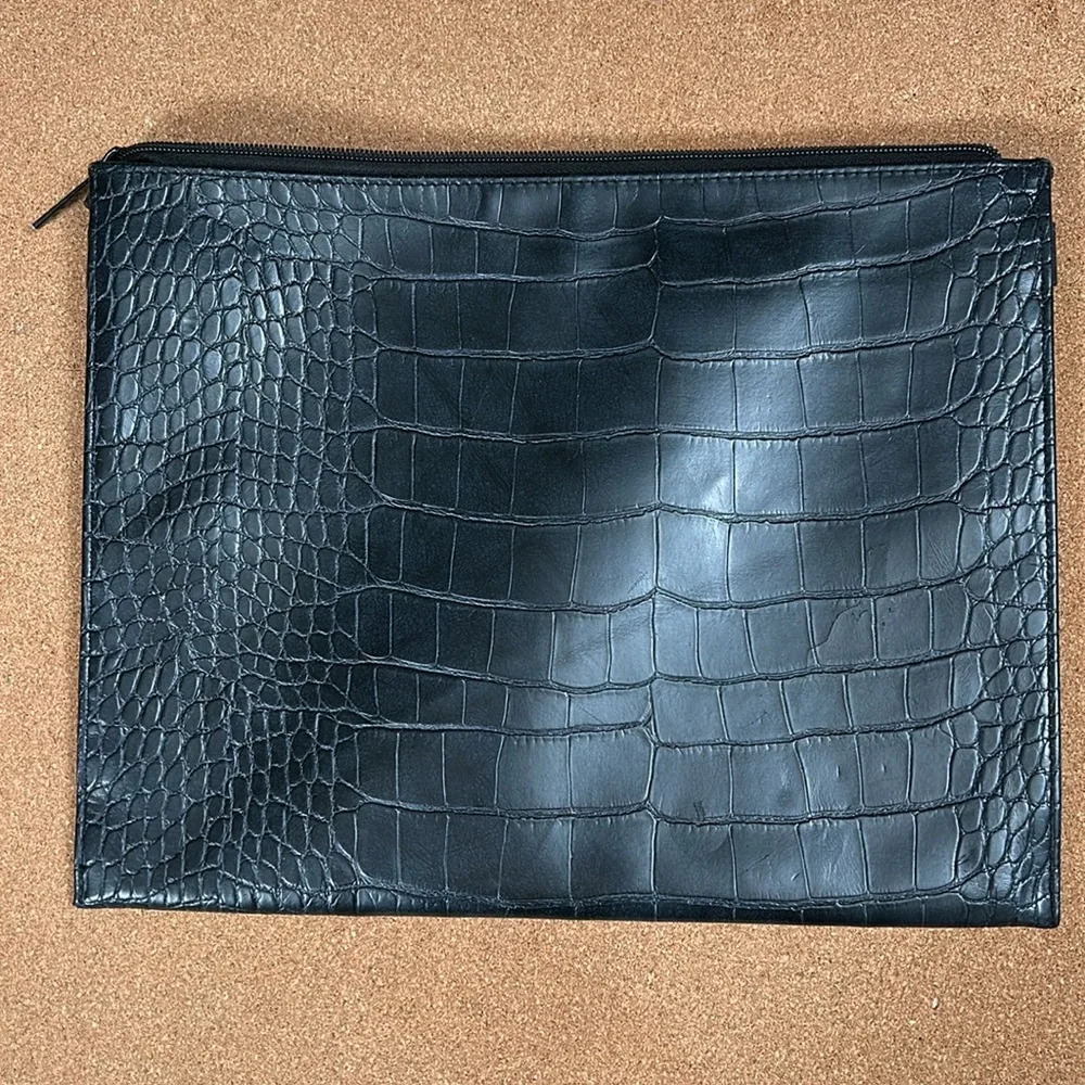 Beis Black Faux Leather The work Tote Croc Laptop Sleeve